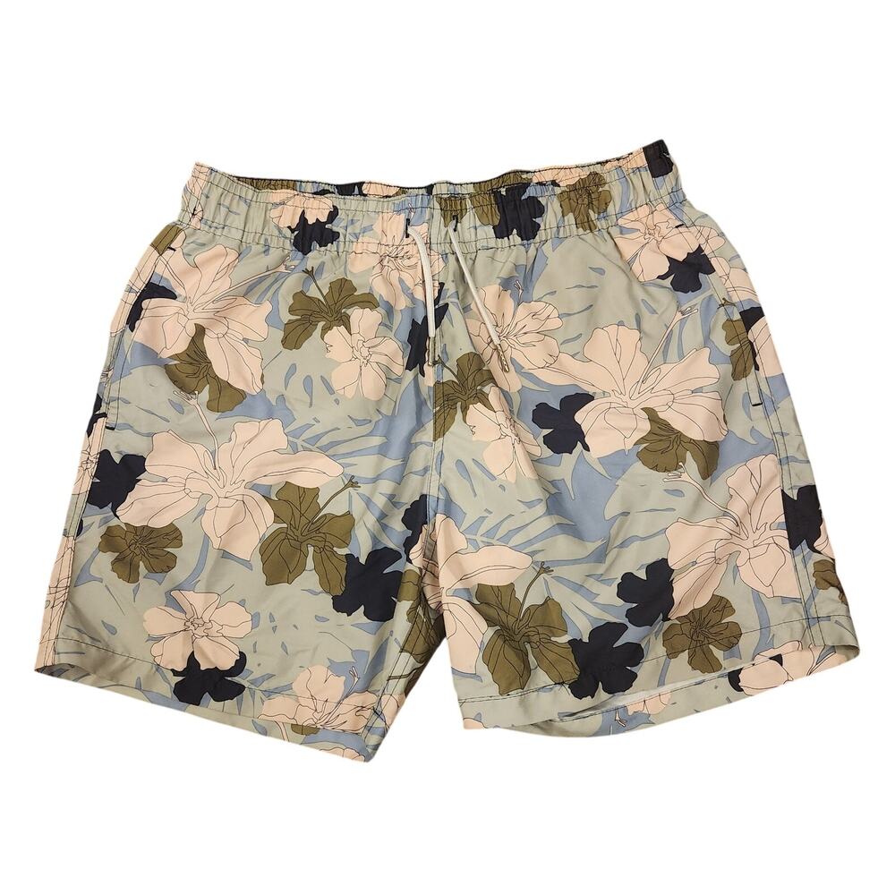 Slate and Stone Mens Floral Swim Trunks Size Medium Mesh Lined Board Shorts